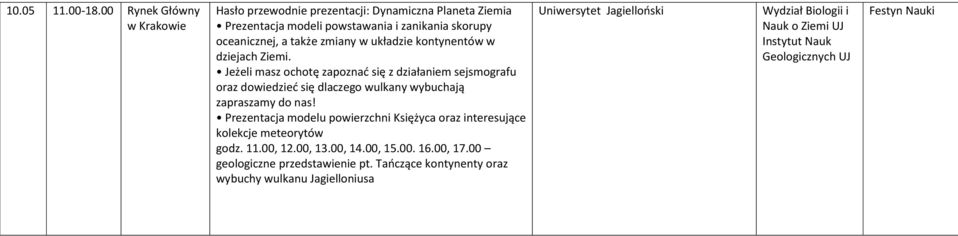 Prezentacja modelu powierzchni Księżyca oraz interesujące kolekcje meteorytów godz. 11.00, 12.00, 13.00, 14.00, 15.00. 16.00, 17.