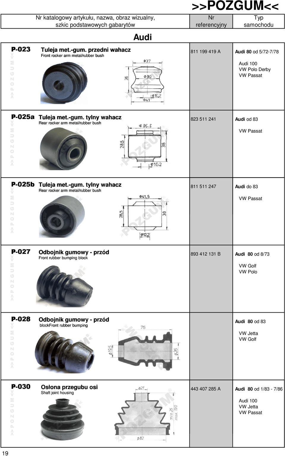 tylny wahacz Rear rocker arm metal/rubber bush 823 511 241 Audi od 83 VW Passat P-025b Tuleja met.-gum.