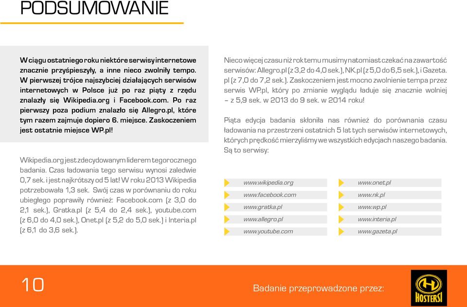 pl, które tym razem zajmuje dopiero 6. miejsce. Zaskoczeniem jest ostatnie miejsce WP.pl! Wikipedia.org jest zdecydowanym liderem tegorocznego badania.