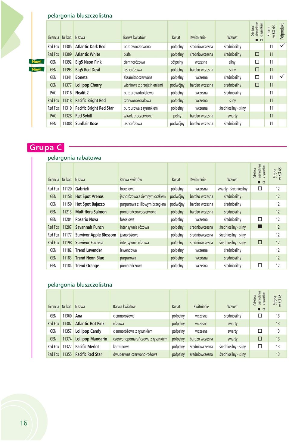 GEN 11377 Lollipop Cherry wiśniowa z przejaśnieniami podwójny bardzo wczesna średniosilny 11 PAC 11316 Nealit 2 purpurowofioletowa półpełny wczesna średniosilny 11 Red Fox 11318 Pacific Bright Red
