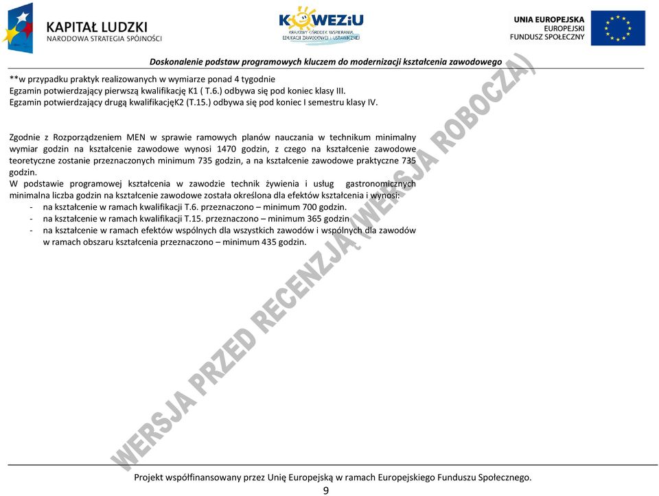 Zgodnie z Rozporządzeniem MEN w sprawie ramowych planów nauczania w technikum minimalny wymiar godzin na kształcenie zawodowe wynosi 1470 godzin, z czego na kształcenie zawodowe teoretyczne zostanie