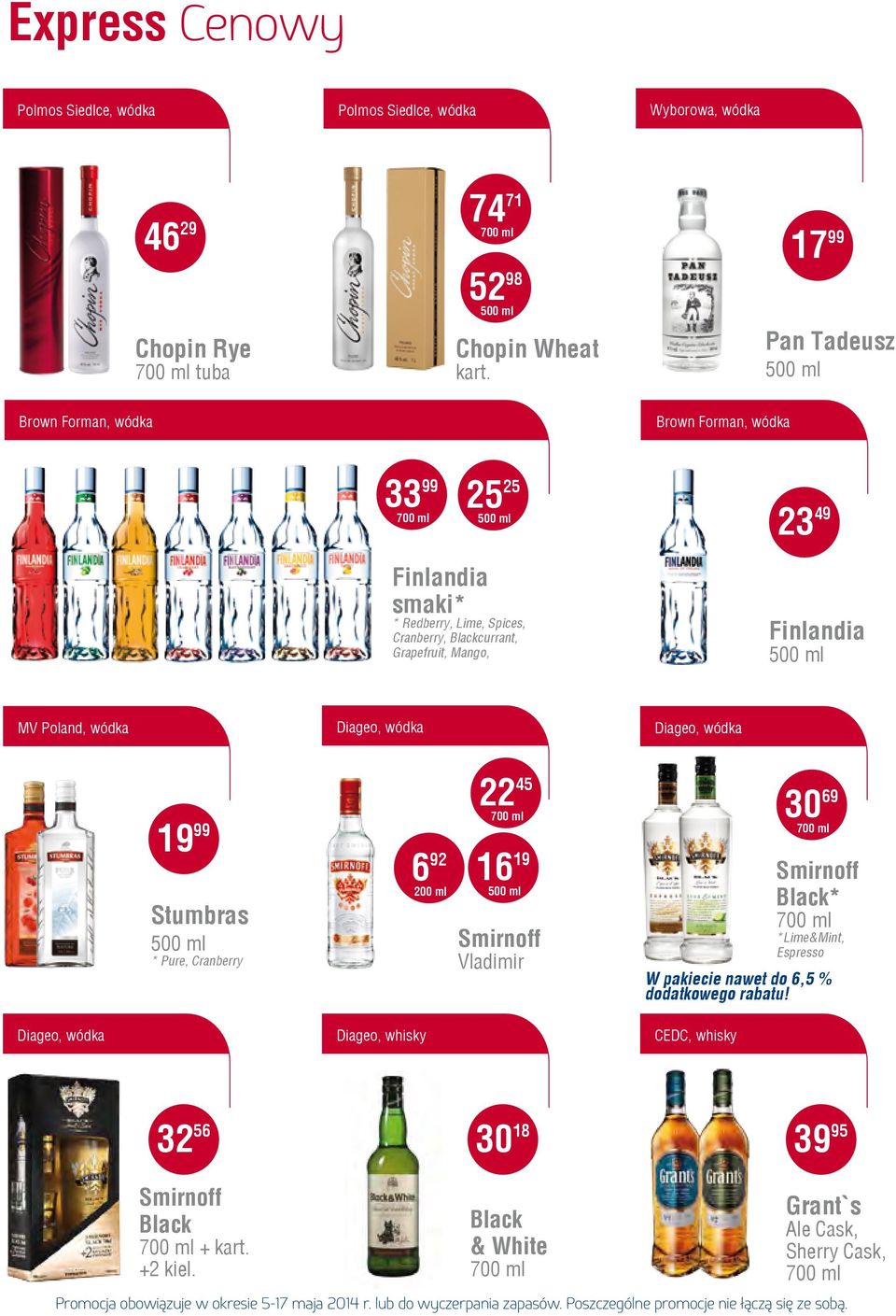 Finlandia MV Poland, wódka Diageo, wódka Diageo, wódka 19 99 Stumbras * Pure, Cranberry 6 92 200 ml 22 45 30 69 16 19 Smirnoff Vladimir Smirnoff Black*