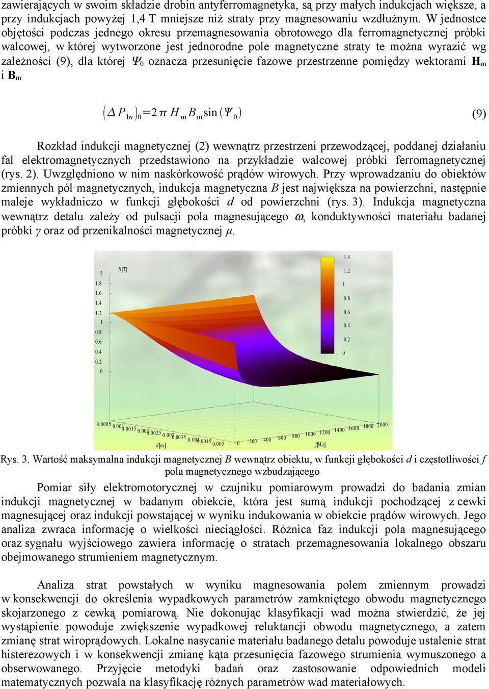 zależności (9), dla której Ψ0 oznacza przesunięcie fazowe przestrzenne pomiędzy wektorami Hm i Bm P hv 0=2 H m B m sin 0 (9) Rozkład indukcji magnetycznej (2) wewnątrz przestrzeni przewodzącej,