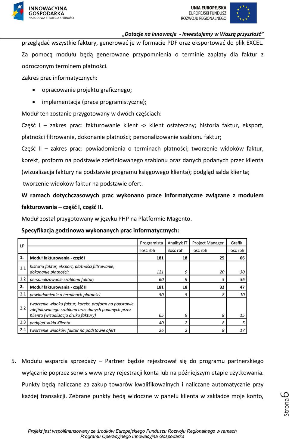 opracowanie projektu graficznego; implementacja (prace programistyczne); Moduł ten zostanie przygotowany w dwóch częściach: Część I zakres prac: fakturowanie klient -> klient ostateczny; historia