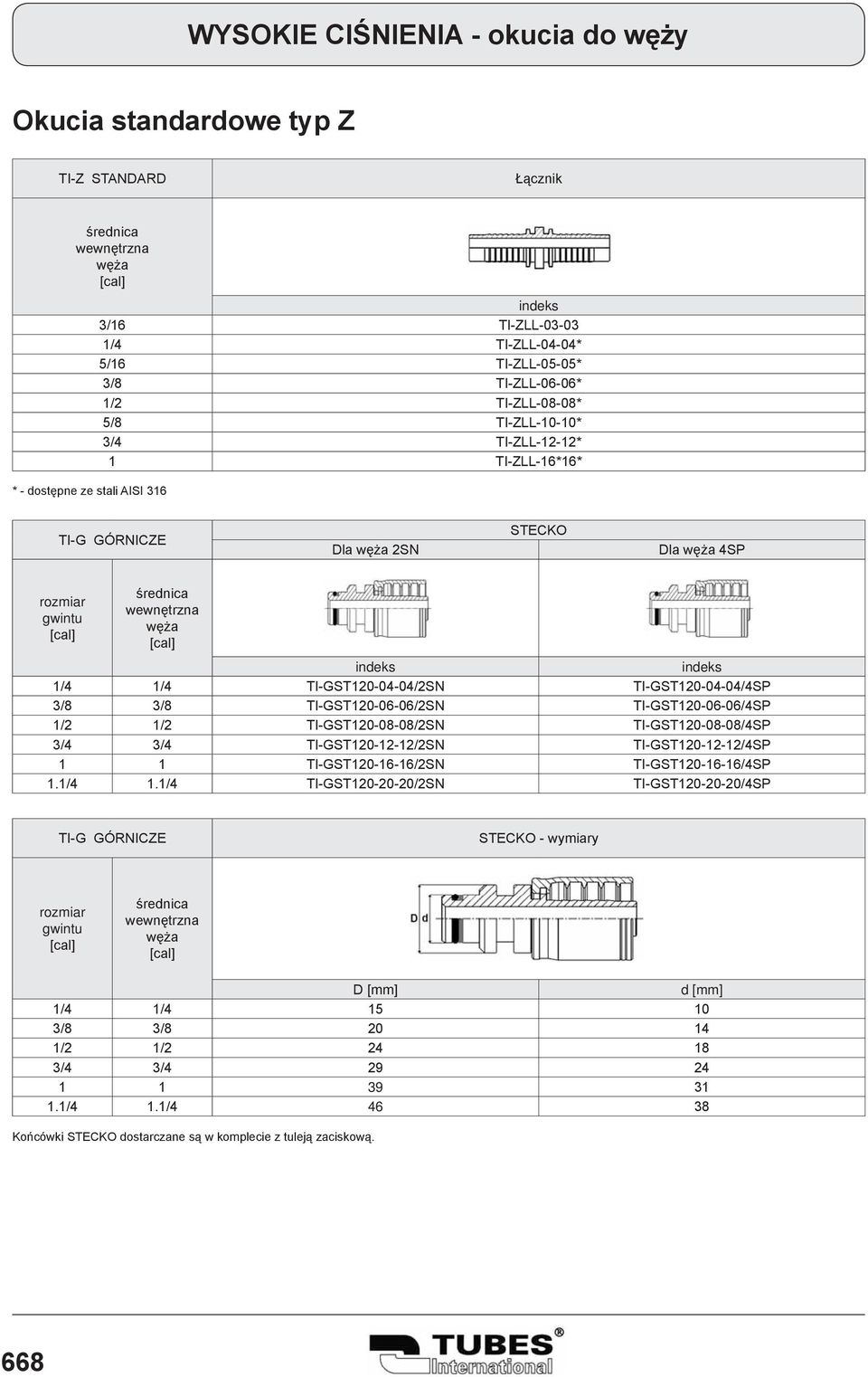 TI-GST20-06-06/4SP /2 /2 TI-GST20-08-08/2SN TI-GST20-08-08/4SP TI-GST20-2-2/2SN TI-GST20-2-2/4SP TI-GST20-6-6/2SN TI-GST20-6-6/4SP./4./4 TI-GST20-20-20/2SN TI-GST20-20-20/4SP TI-G GÓRNICZE STECKO - wymiary D d /4 /4 5 0 3/8 3/8 20 4 /2 /2 24 8 29 24 39 3.