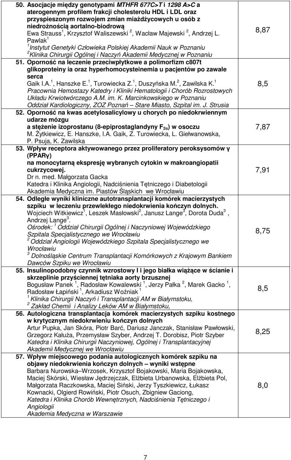 Oporność na leczenie przeciwpłytkowe a polimorfizm c807t glikoproteiny ia oraz hyperhomocysteinemia u pacjentów po zawale serca Gaik I.A., Hanszke E., Turowiecka Z., Duszyńska M., Zawilska K.