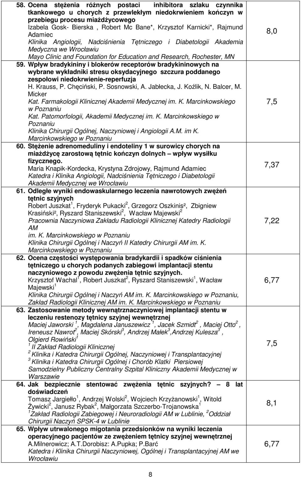 Wpływ bradykininy i blokerów receptorów bradykininowych na wybrane wykładniki stresu oksydacyjnego szczura poddanego zespołowi niedokrwienie-reperfuzja H. Krauss, P. Chęciński, P. Sosnowski, A.