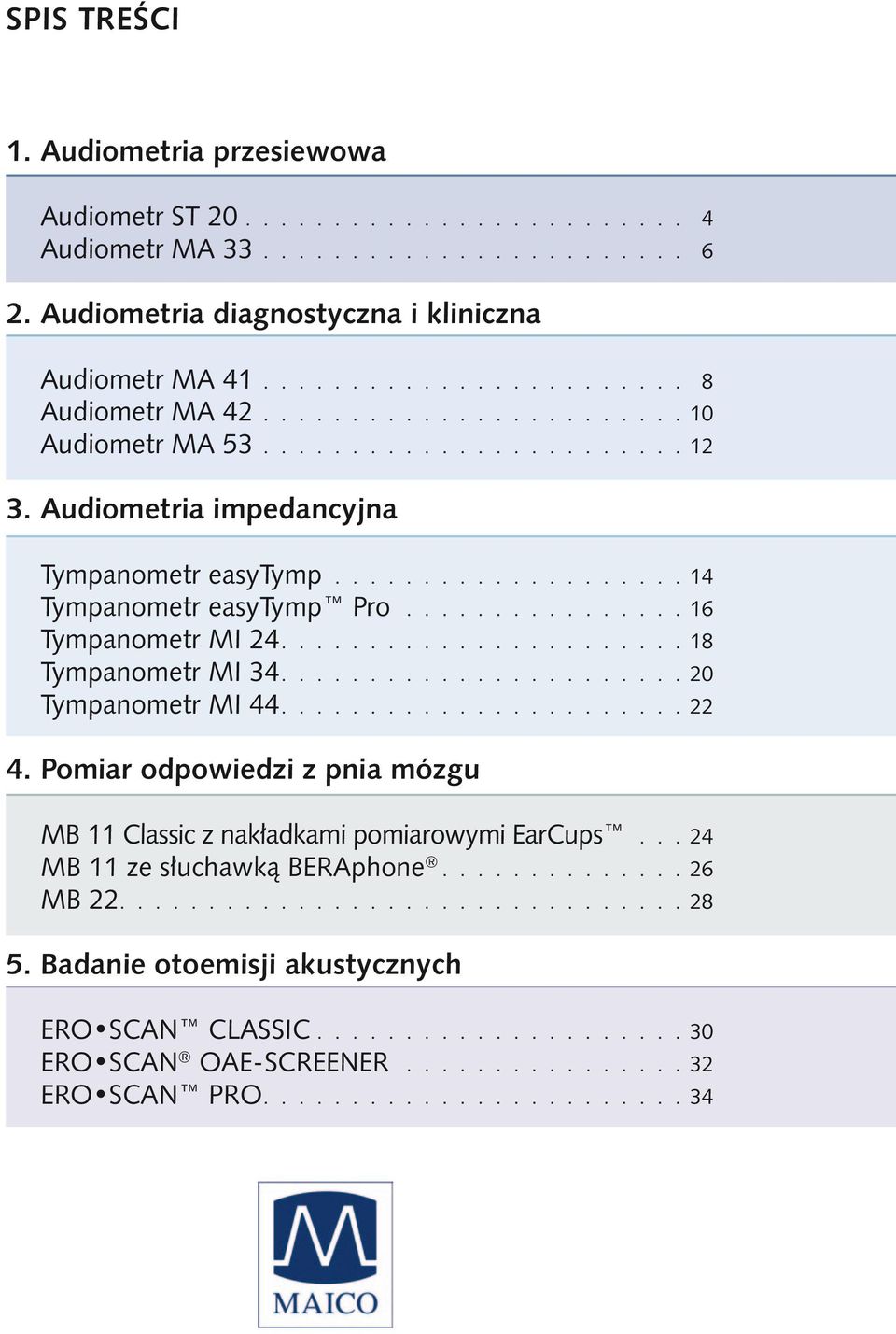 ............... 16 Tympanometr MI 24....................... 18 Tympanometr MI 34....................... 20 Tympanometr MI 44....................... 22 4.