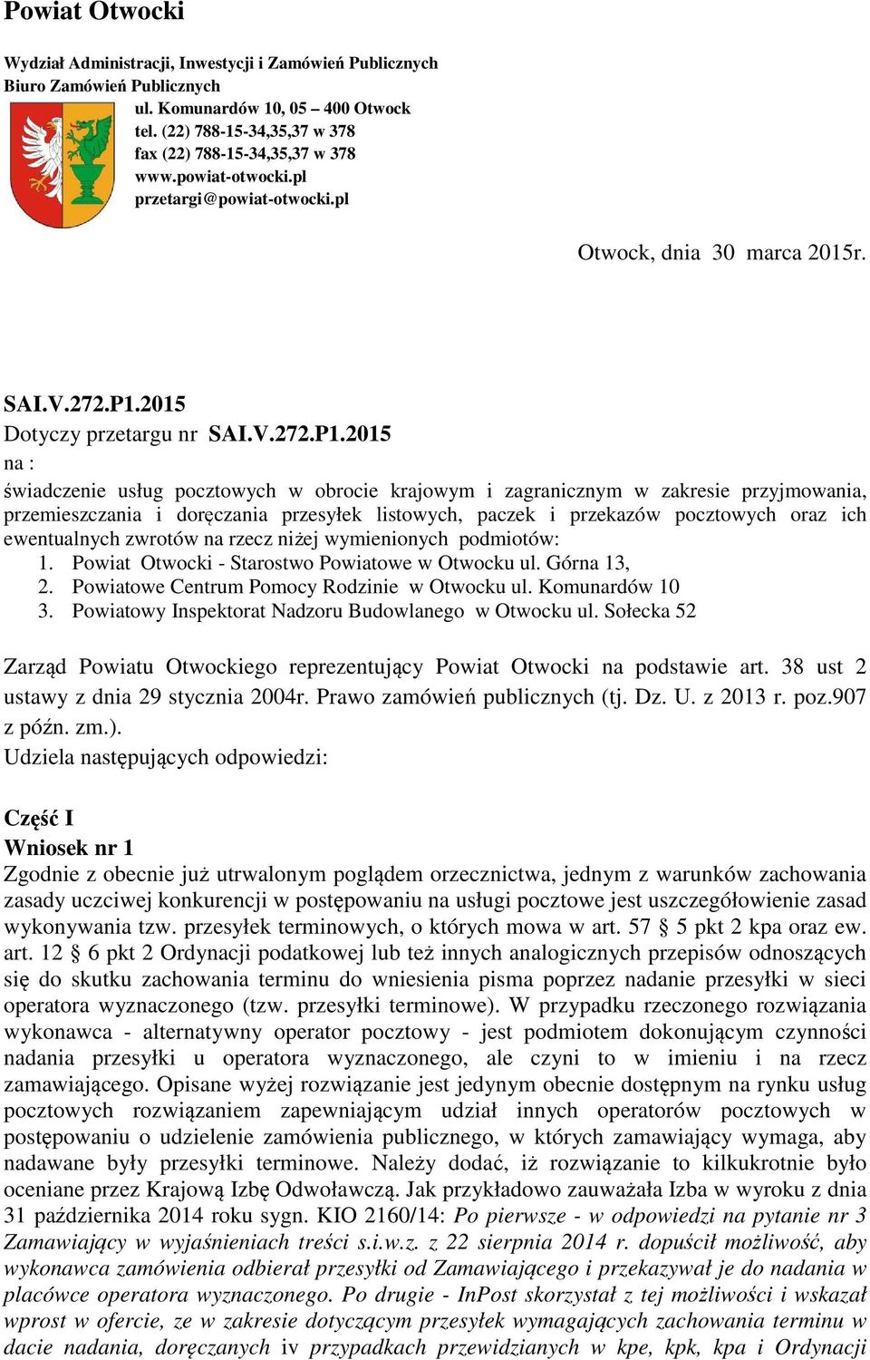 2015 Dotyczy przetargu nr SAI.V.272.P1.