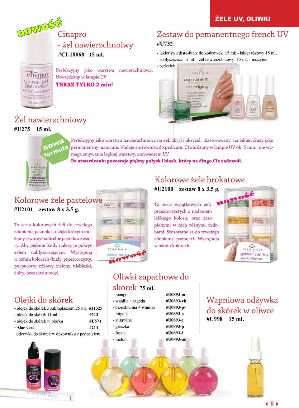 nawierzchniowy #U275 15 ml. nowa formuła Perfekcyjny jako warstwa nawierzchniowa na żel, akryl i akryżel. Zastosowany na lakier, służy jako permanentny manicure. Nadaje się również do pedicure.