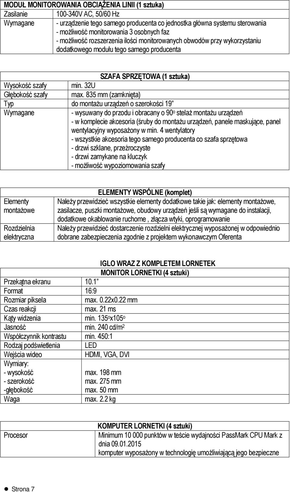 835 mm (zamknięta) Typ do montażu urządzeń o szerokości 19 - wysuwany do przodu i obracany o 90 o stelaż montażu urządzeń - w komplecie akcesoria (śruby do montażu urządzeń, panele maskujące, panel