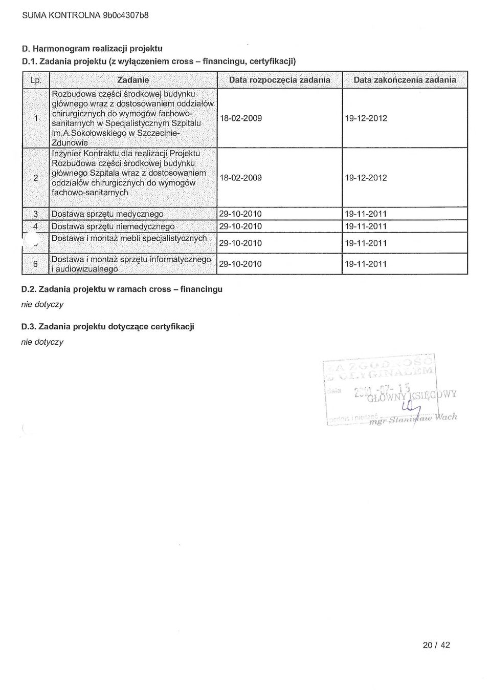 a.soko łowskiego w Szczecini ŹdunOWie Inżynier Kontraktu dla realizacji Proje RozbUdowa części ś rodkowej budyn g łównego, Szpitala Wraz z dostosownie oddzia łów chirurgicznych do wymogów fa chowo-sa