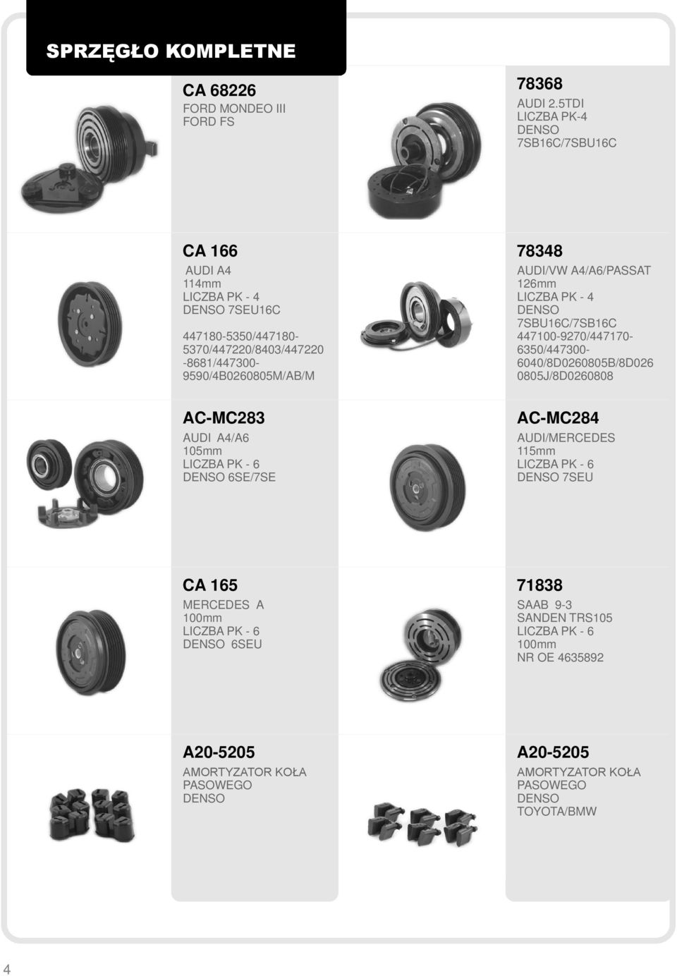 AC-MC283 AUDI A4/A6 105mm LICZBA PK - 6 6SE/7SE 78348 AUDI/VW A4/A6/PASSAT 126mm LICZBA PK - 4 7SBU16C/7SB16C