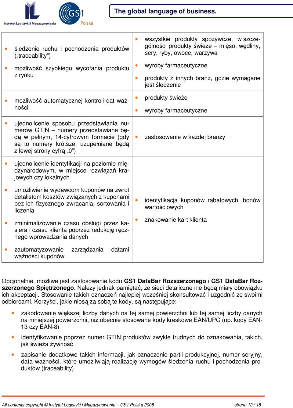 owoce, warzywa wyroby farmaceutyczne produkty z innych bran, gdzie wymagane jest ledzenie produkty wiee wyroby farmaceutyczne zastosowanie w kadej brany ujednolicenie identyfikacji na poziomie