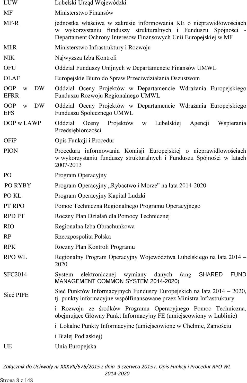 Departamencie Finansów UMWL Europejskie Biuro do Spraw Przeciwdziałania Oszustwom Oddział Oceny Projektów w Departamencie Wdrażania Europejskiego Funduszu Rozwoju Regionalnego UMWL Oddział Oceny