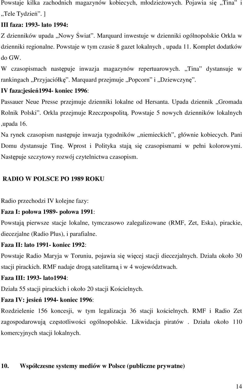 Tina dystansuje w rankingach Przyjaciółkę. Marquard przejmuje Ppcrn i Dziewczynę. IV faza:jesień1994- kniec 1996: Passauer Neue Presse przejmuje dzienniki lkalne d Hersanta.