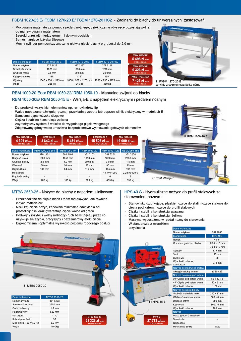 FSBM 1270-20 E FSBM 1270-20 HS2 Numer artykułu 377 2125 377 2127 377 2128 Szerokość maks. 1020 mm 1270 mm 1270 mm Grubość maks. 2,5 mm 2,0 mm 2,0 mm Kąt gięcia maks.