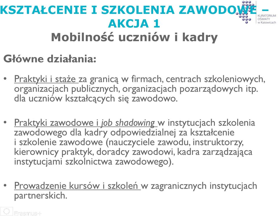 Praktyki zawodowe i job shadowing w instytucjach szkolenia zawodowego dla kadry odpowiedzialnej za kształcenie i szkolenie zawodowe (nauczyciele