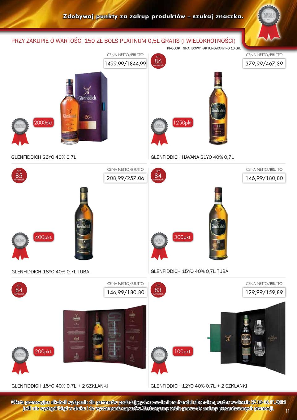 1250pkt. GLENFIDDICH 26YO 40% 0,7L GLENFIDDICH HAVANA 21YO 40% 0,7L 85 208,99/257,06 84 146,99/180,80 400pkt. 300pkt.