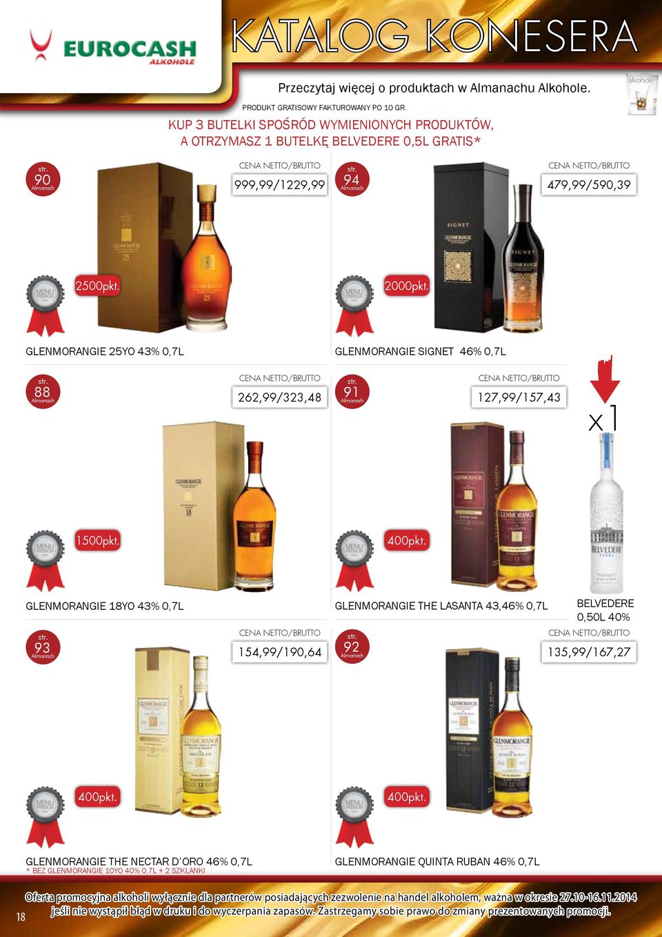 GLENMORANGIE 25YO 43% 0,7L GLENMORANGIE SIGNET 46% 0,7L 88 262,99/323,48 91 127,99/157,43 1500pkt. 400pkt.