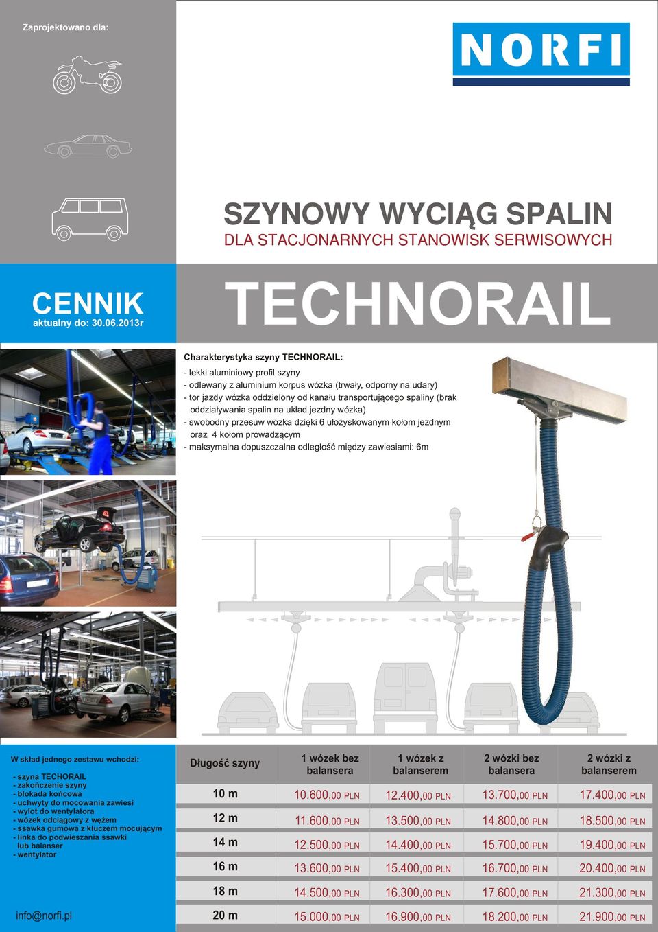 (brak ddziaływania spalin na układ jezdny wózka) - swbdny przesuw wózka dzięki 6 ułżyskwanym kłm jezdnym raz 4 kłm prwadzącym - maksymalna dpuszczalna dległść między zawiesiami: 6m W skład jedneg