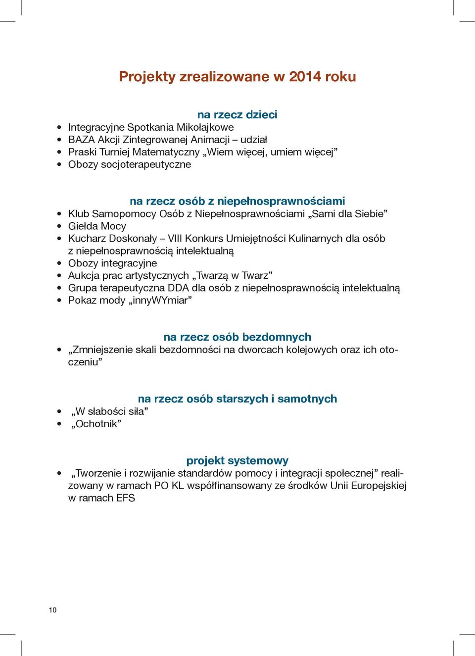 niepełnosprawnością intelektualną Obozy integracyjne Aukcja prac artystycznych Twarzą w Twarz Grupa terapeutyczna DDA dla osób z niepełnosprawnością intelektualną Pokaz mody innywymiar na rzecz osób