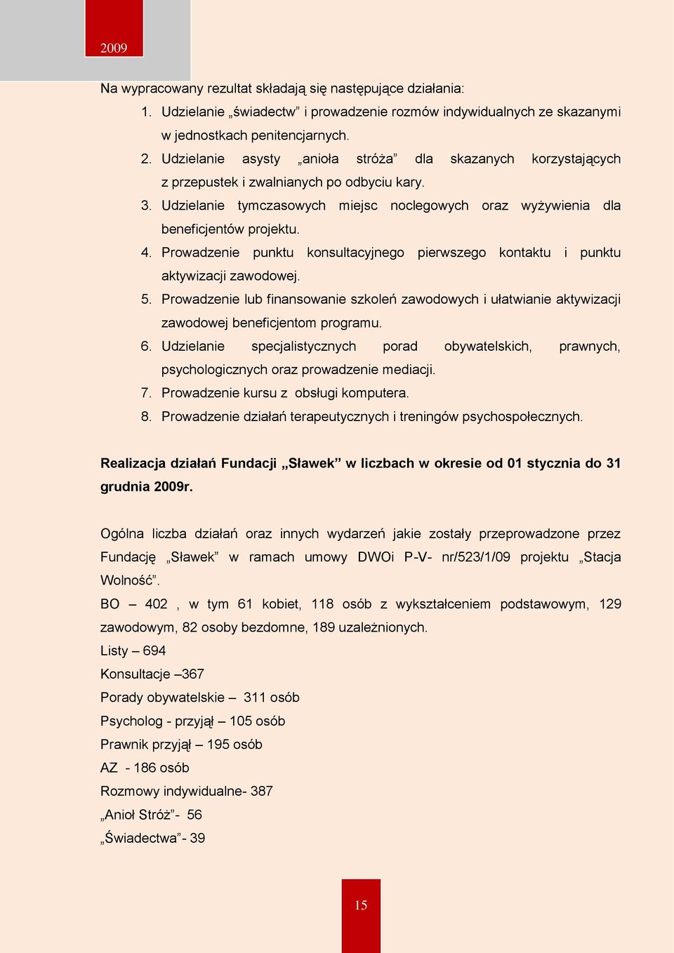 Prowadzenie punktu konsultacyjnego pierwszego kontaktu i punktu aktywizacji zawodowej. 5. Prowadzenie lub finansowanie szkoleń zawodowych i ułatwianie aktywizacji zawodowej beneficjentom programu. 6.