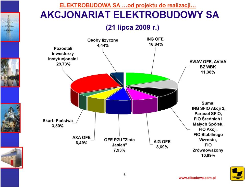 OFE, AVIVA BZ WBK 11,38% Skarb Państwa 3,50% AXA OFE 6,49% OFE PZU "Złota Jesień" 7,93% AIG