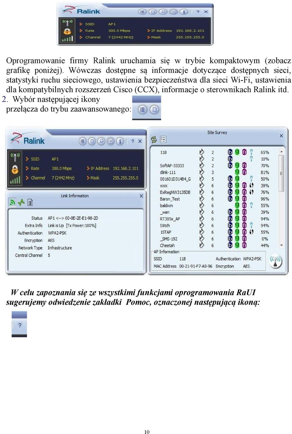 Wi-Fi, ustawienia dla kompatybilnych rozszerzeń Cisco (CCX), informacje o sterownikach Ralink itd. 2.