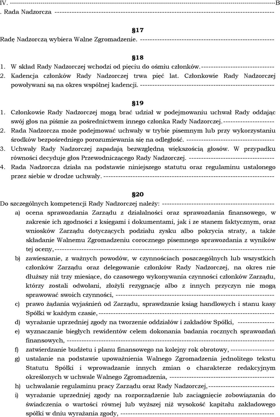 ------------------------------------------------------- 18 1. W skład Rady Nadzorczej wchodzi od pięciu do ośmiu członków.------------------------------ 2.