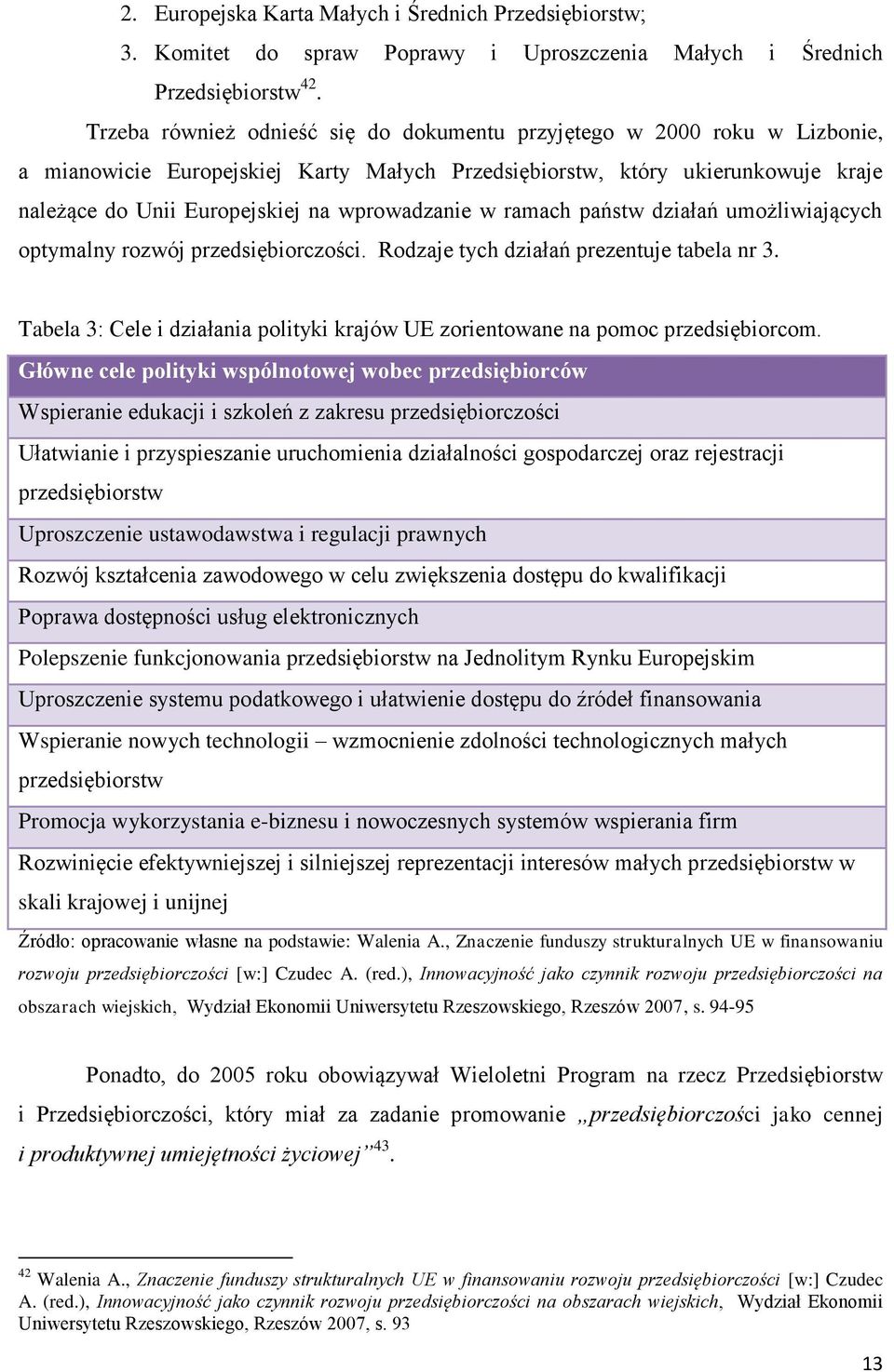 wprowadzanie w ramach państw działań umożliwiających optymalny rozwój przedsiębiorczości. Rodzaje tych działań prezentuje tabela nr 3.