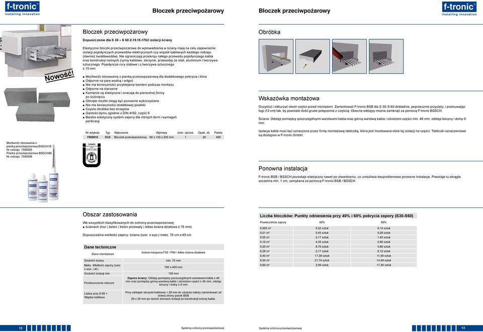 15-1762 izolacji ściany Elastyczne bloczki przeciwpożarowe do wprowadzenia w ściany mają na celu zapewnienie izolacji pojedynczych przewodów elektrycznych czy wiązek kablowych każdego rodzaju