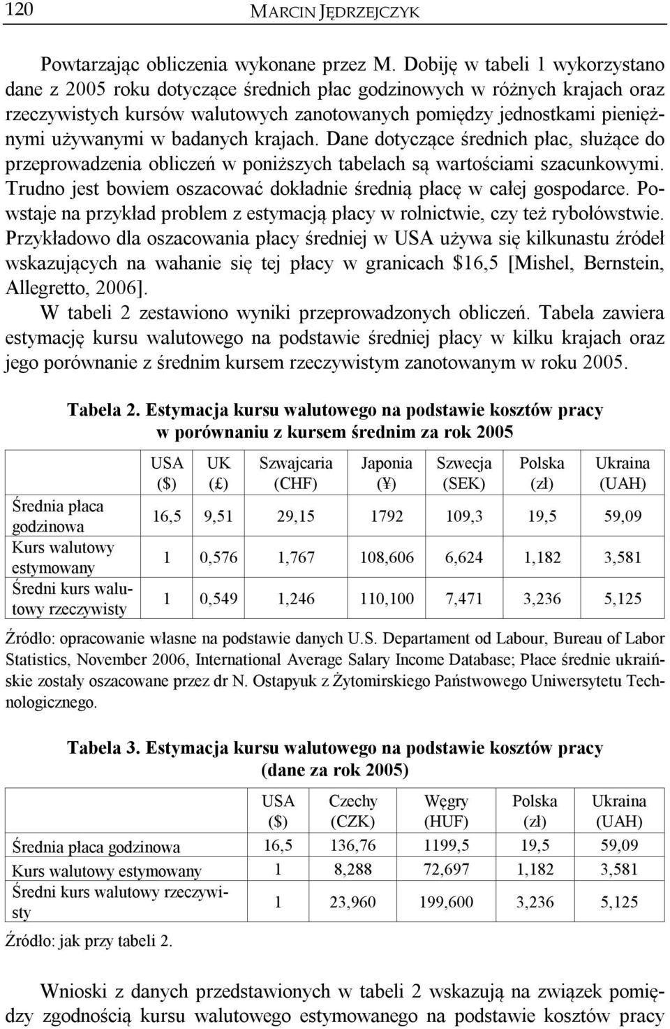 badanych krajach. Dane dotyczące średnich płac, służące do przeprowadzenia obliczeń w poniższych tabelach są wartościami szacunkowymi.