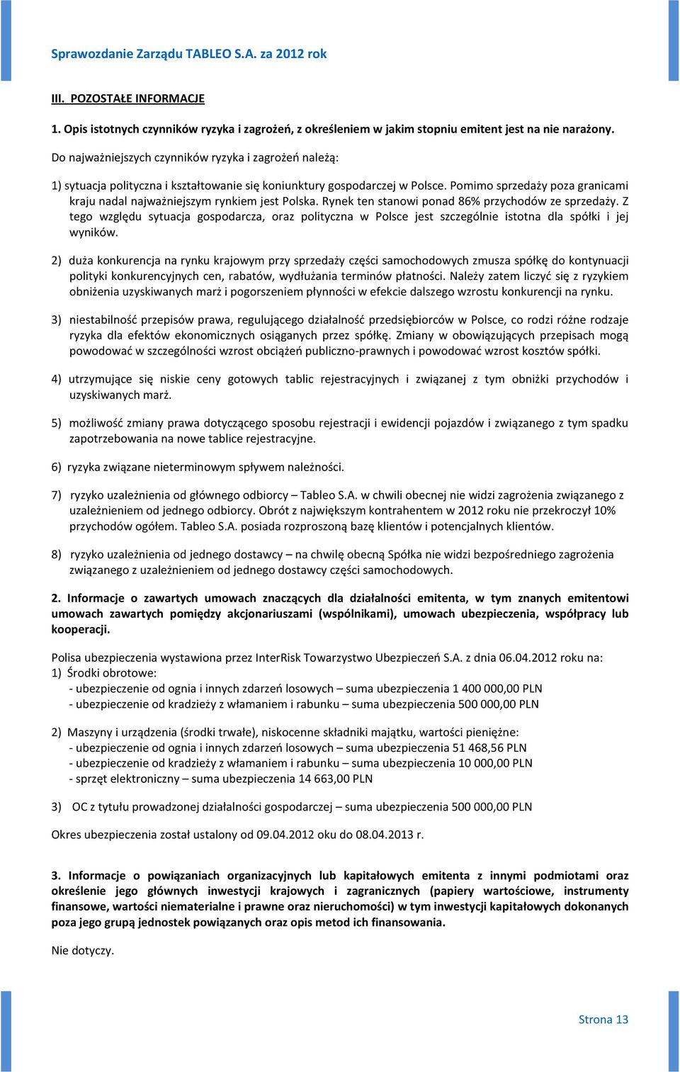 Pomimo sprzedaży poza granicami kraju nadal najważniejszym rynkiem jest Polska. Rynek ten stanowi ponad 86% przychodów ze sprzedaży.