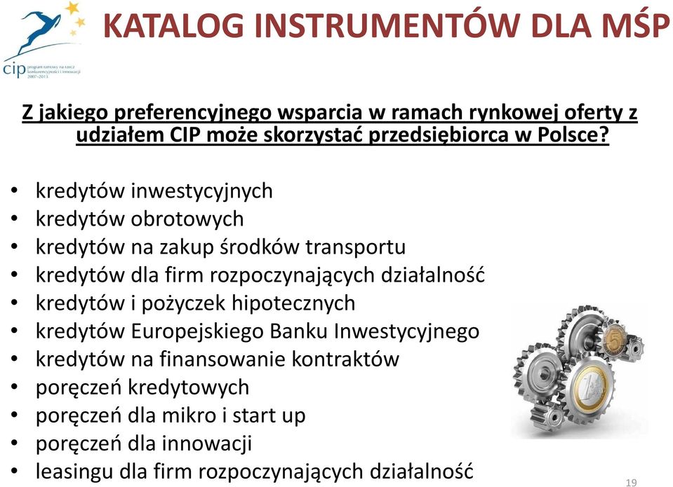 kredytów inwestycyjnych kredytów obrotowych kredytów na zakup środków transportu kredytów dla firm rozpoczynających działalność