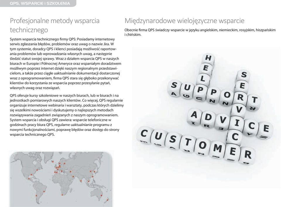 Wraz z działem wsparcia QPS w naszych biurach w Europie i Północnej Ameryce oraz wspaniałym doradztwem możliwym poprzez internet dzięki naszym regionalnym przedstawicielom, a także przez ciągłe