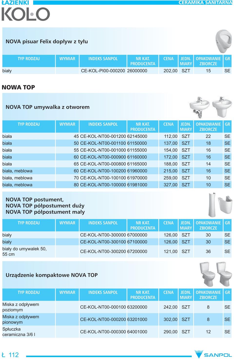 SZT 14 SE bia a, meblowa 60 CE-KOL-NT00-100200 61960000 215,00 SZT 16 SE bia a, meblowa 70 CE-KOL-NT00-100100 61970000 259,00 SZT 10 SE bia a, meblowa 80 CE-KOL-NT00-100000 61981000 327,00 SZT 10 SE