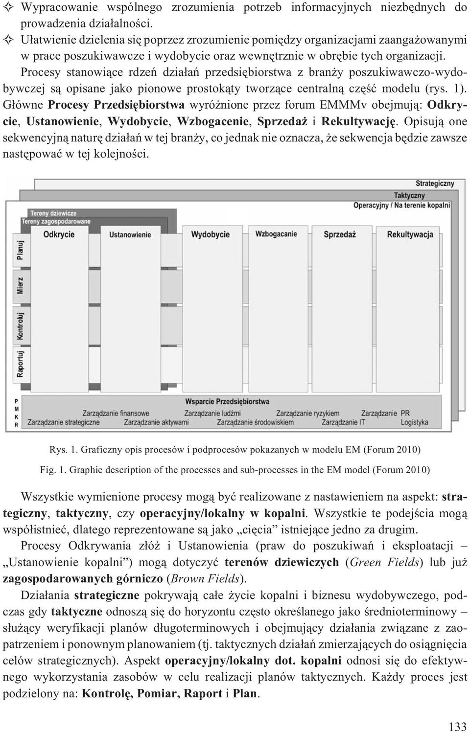 Procesy stanowi¹ce rdzeñ dzia³añ przedsiêbiorstwa z bran y poszukiwawczo-wydobywczej s¹ opisane jako pionowe prostok¹ty tworz¹ce centraln¹ czêœæ modelu (rys. 1).