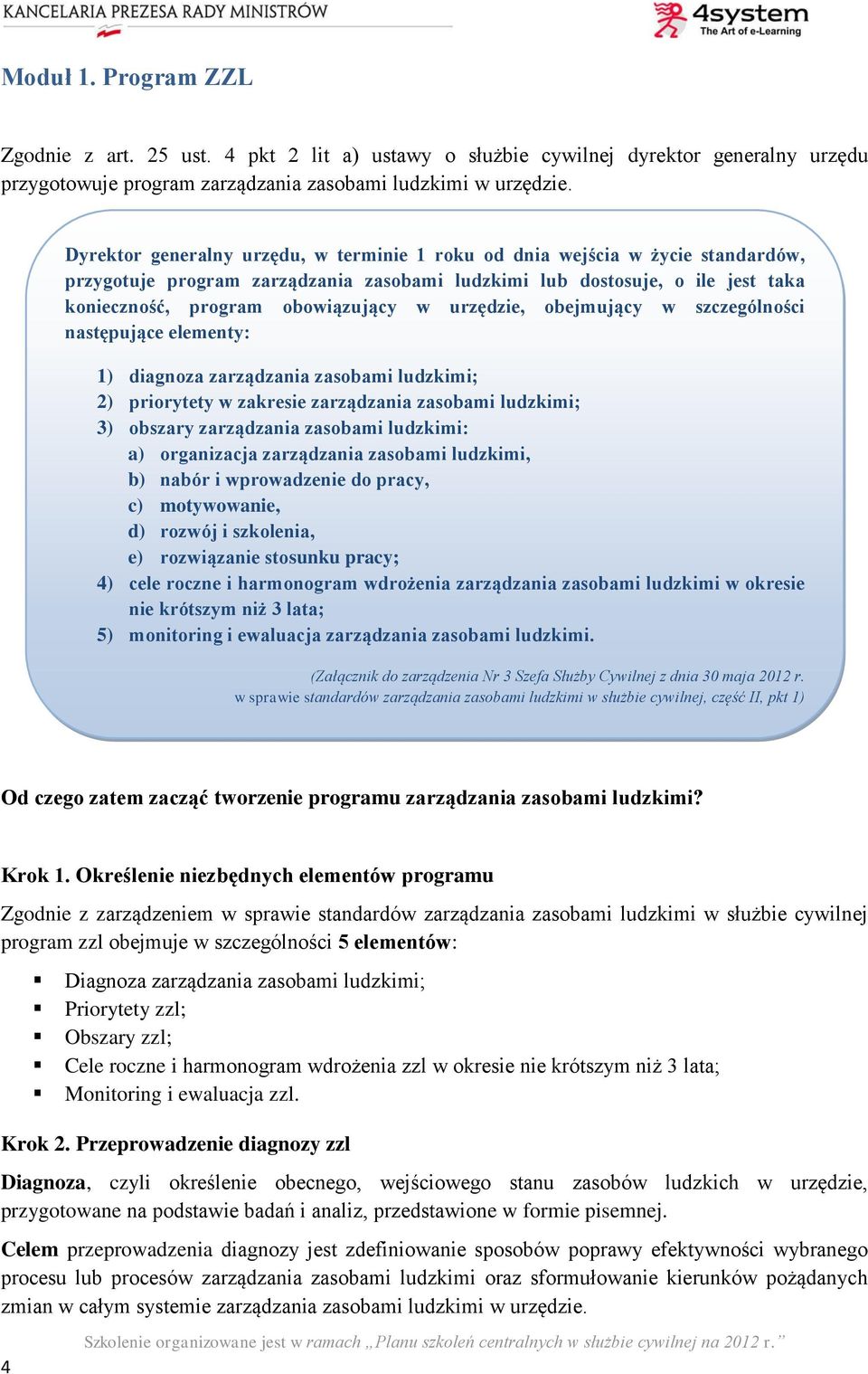 urzędzie, obejmujący w szczególności następujące elementy: 1) diagnoza zarządzania zasobami ludzkimi; 2) priorytety w zakresie zarządzania zasobami ludzkimi; 3) obszary zarządzania zasobami ludzkimi: