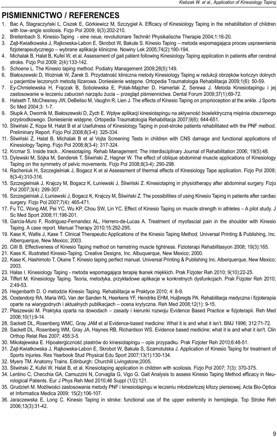 Physikalische Therapie 2004;1:16-20. 3. Zajt-Kwiatkowska J, Rajkowska-Labon E, Skrobot W, Bakuła S.