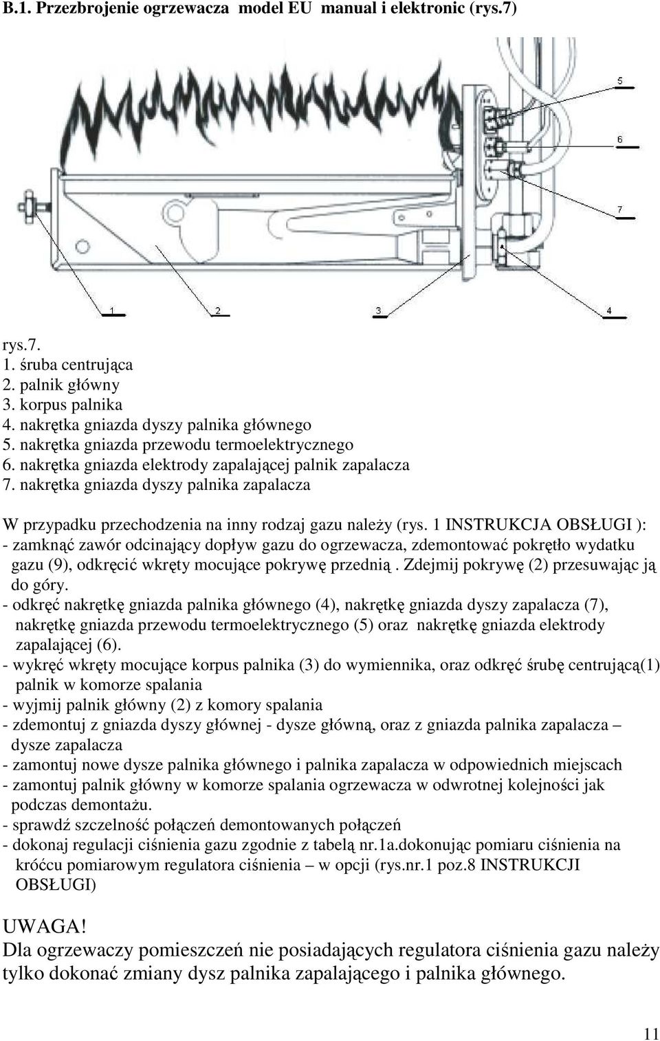 nakrętka gniazda dyszy palnika zapalacza W przypadku przechodzenia na inny rodzaj gazu należy (rys.