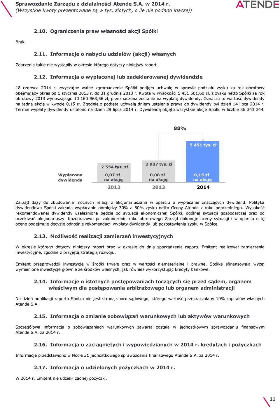 zwyczajne walne zgromadzenie Spółki podjęło uchwałę w sprawie podziału zysku za rok obrotowy obejmujący okres od 1 stycznia 2013 r. do 31 grudnia 2013 r.