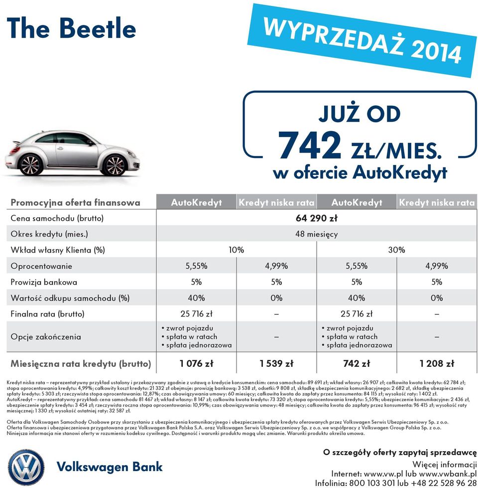 ustawą o kredycie konsumenckim: cena samochodu: 89 691 zł; wkład własny: 26 907 zł; całkowita kwota kredytu: 62 784 zł; AutoKredyt