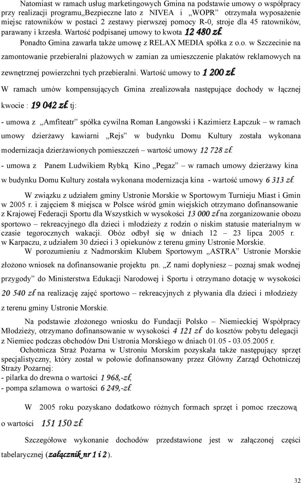 Wartość umowy to 1 2 zł. W ramach umów kompensujących Gmina zrealizowała następujące dochody w łącznej kwocie : 19 42 zł.