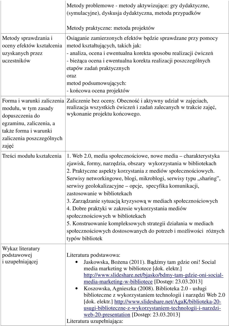 efektów będzie sprawdzane przy pomocy metod kształtujących, takich jak: - analiza, ocena i ewentualna korekta sposobu realizacji ćwiczeń - bieżąca ocena i ewentualna korekta realizacji poszczególnych