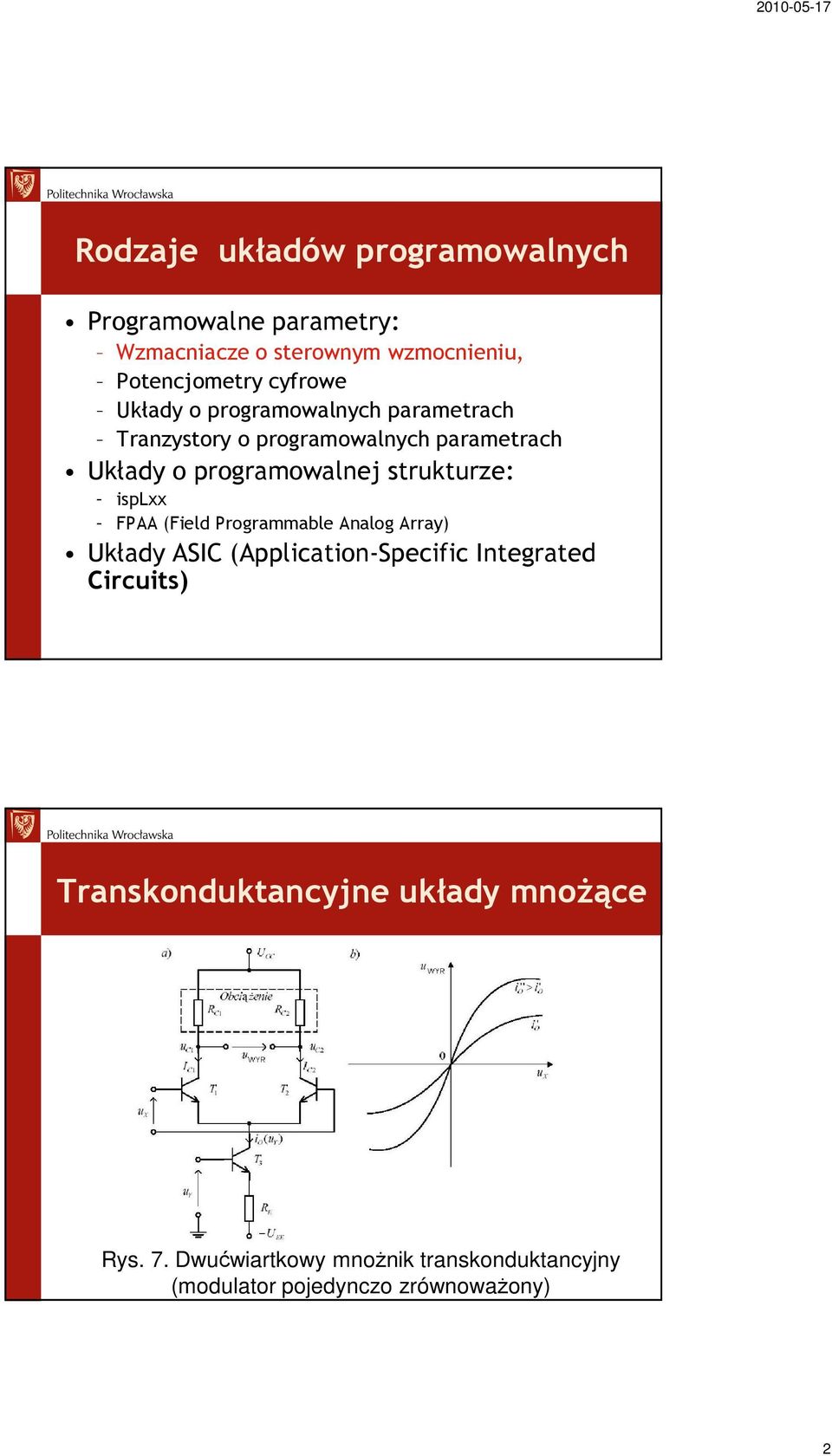 strukturze: isplxx FPAA (Field Programmable Analog Array) Układy ASIC (Application-Specific Integrated Circuits)