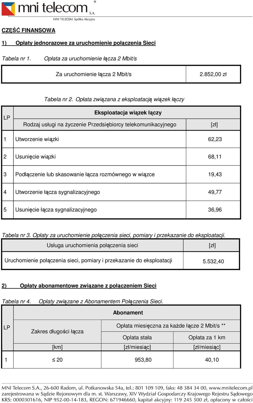 Podłączenie lub skasowanie łącza rozmównego w wiązce 19,43 4 Utworzenie łącza sygnalizacyjnego 49,77 5 Usunięcie łącza sygnalizacyjnego 36,96 Tabela nr 3.