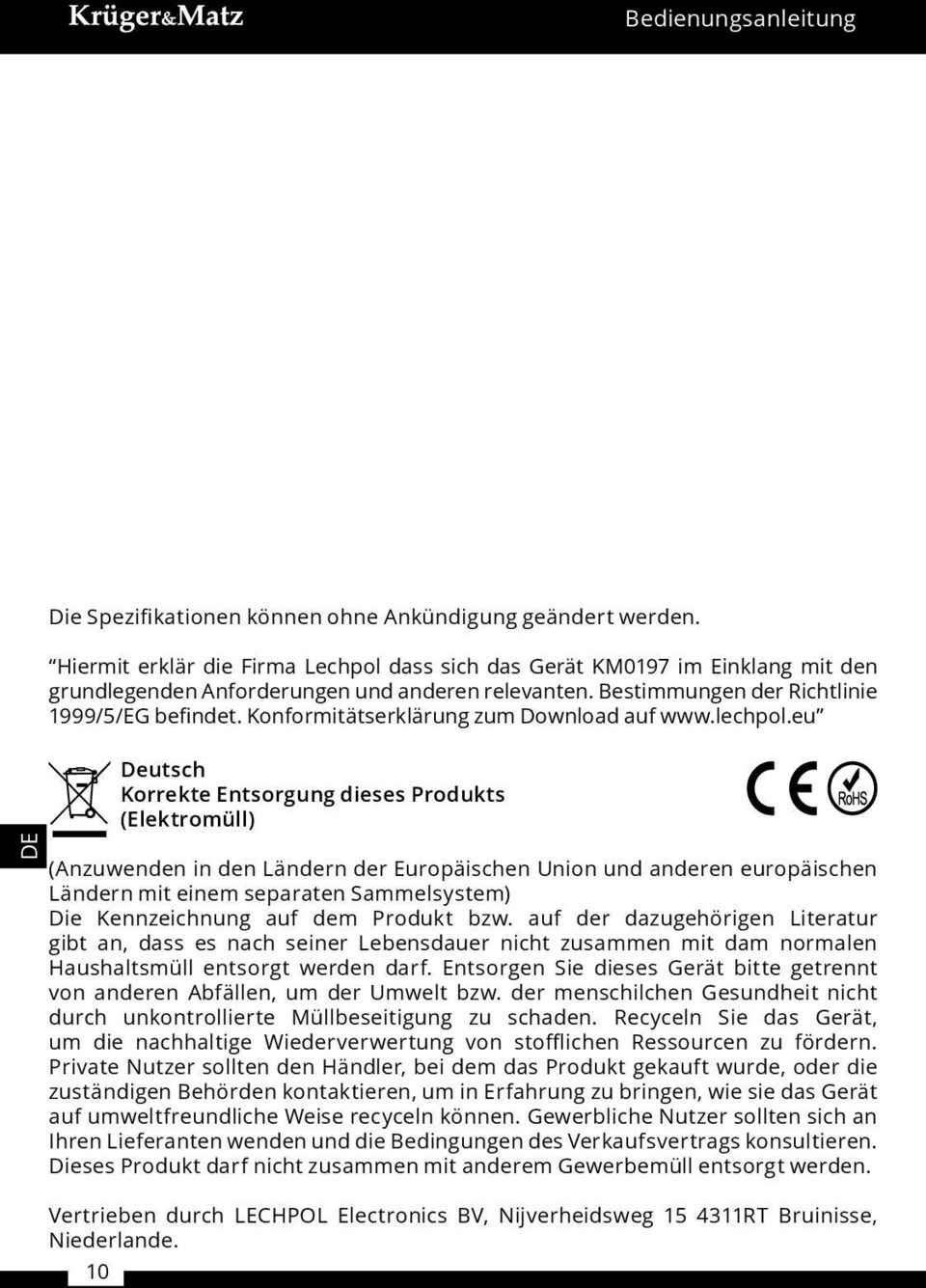 Konformitätserklärung zum Download auf www.lechpol.