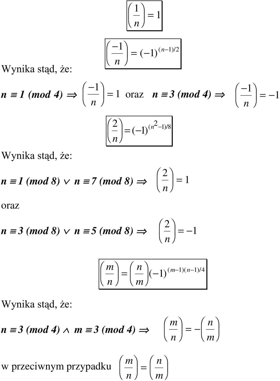 (mod 8) n 5 (mod 8) 1 2 18 m n = n ( 1) m 2 1 n = 2 1 n = ( m 1)( n 1)/ 4