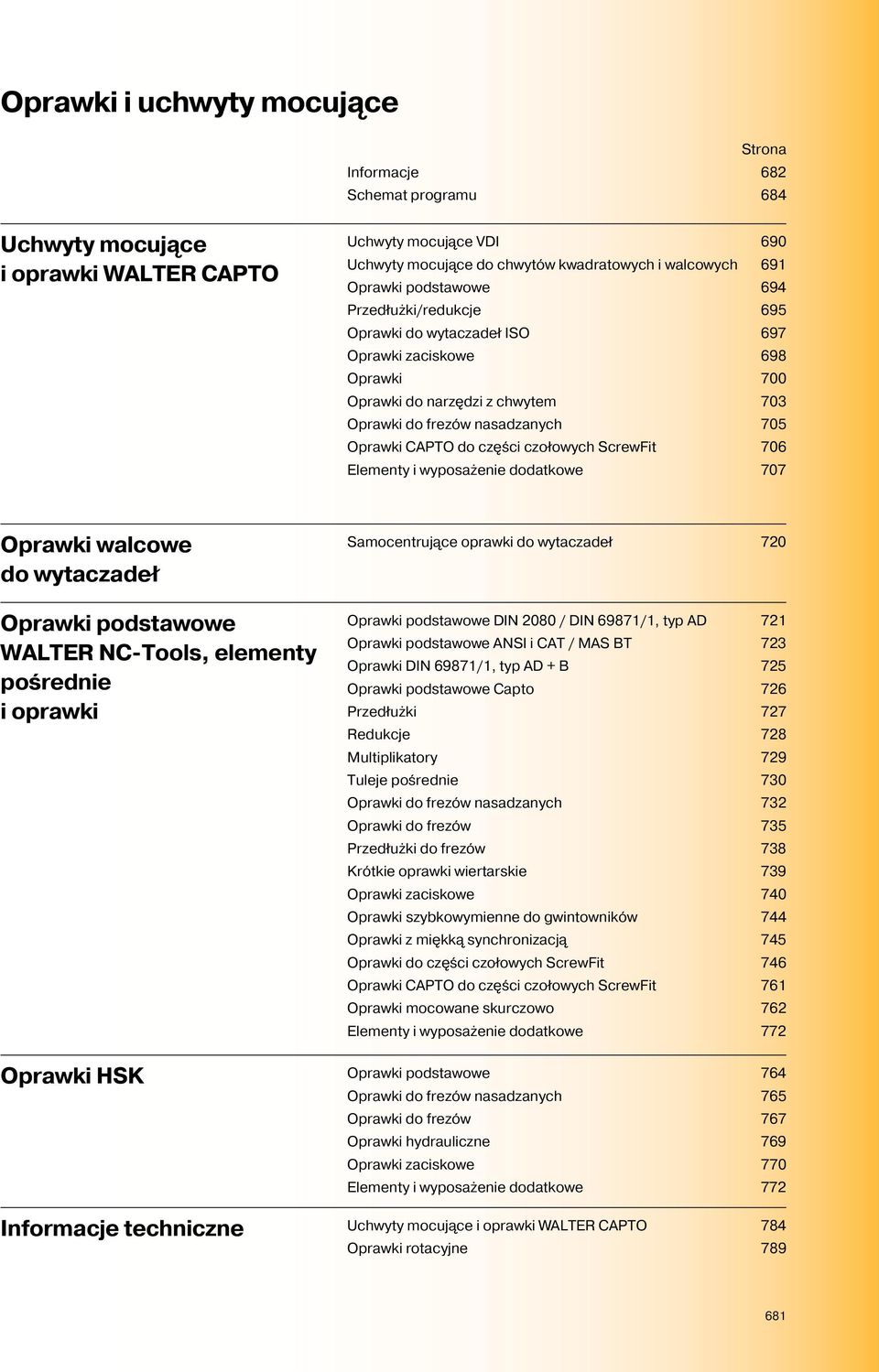 czołowych ScrewFit 706 Elementy i wyposażenie dodatkowe 707 Oprawki walcowe do wytaczadeł Oprawki podstawowe WALTER NC-Tools, elementy pośrednie i oprawki Samocentrujące oprawki do wytaczadeł 720